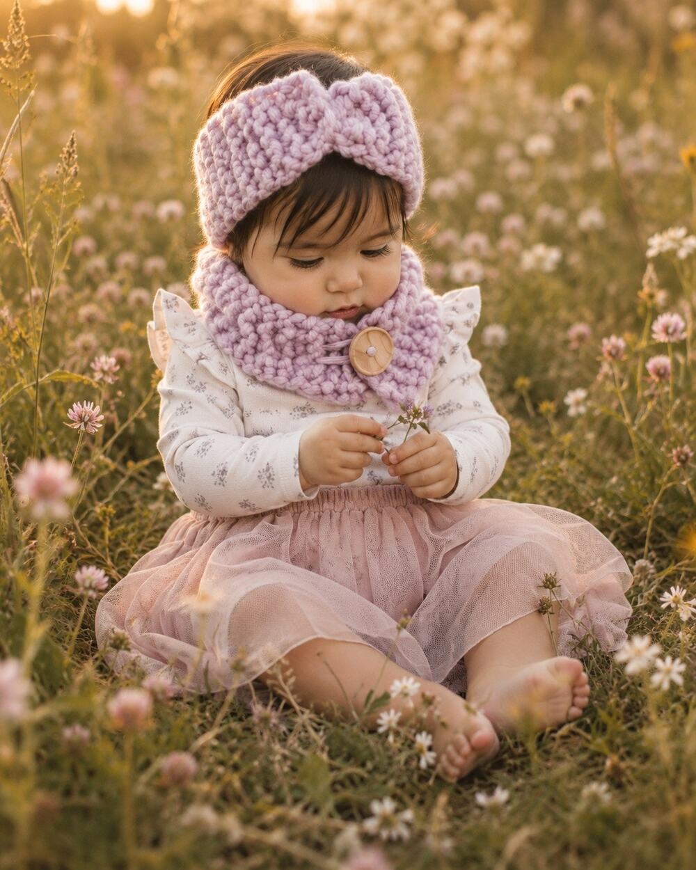 Handmade Mauve Crocheted Chunky Headband & Scarf